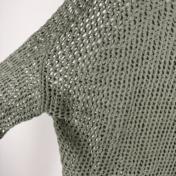 Max Studio Olive Open Knit Sweater L Boho Coastal Layer Beachy Linen Blend - Picture 2 of 5